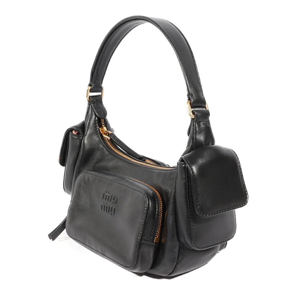 Miu Miu Pocket One Hobo Nappa Handbag Bag Shoulder Leather Black